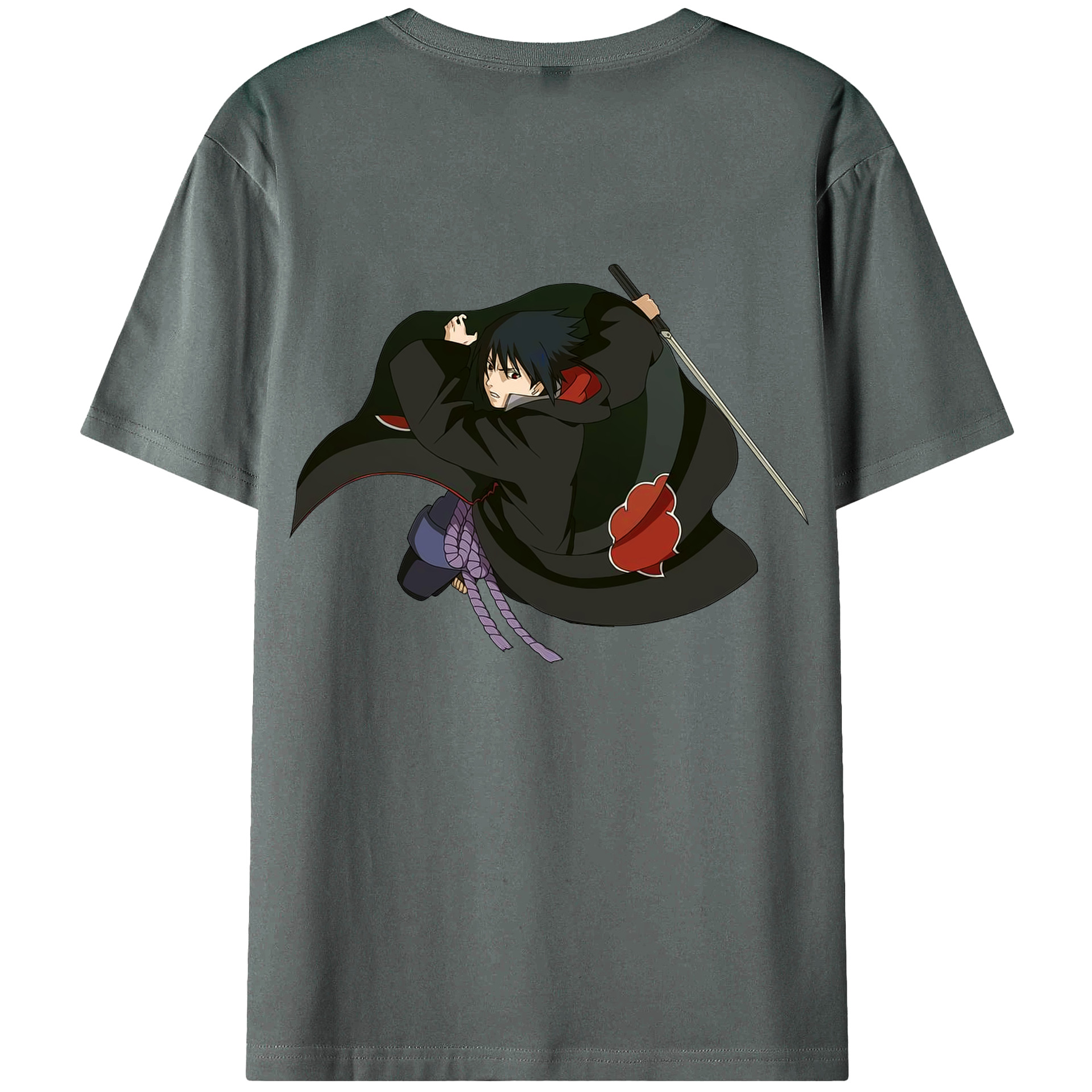 （画像用） NARUTO -ナルト- うちは サスケ Uchiha Sasuke 綿100％ メンズ半袖Tシャツ（バックプリント） 通気性